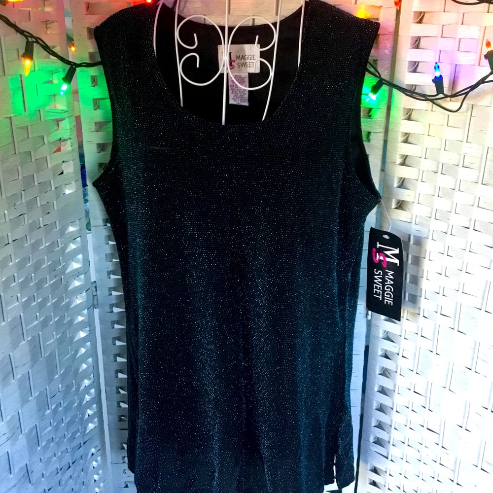 🎄Maggie Sweet Black & Green Sparkly Tank Top S Small 💚NWT💚 🎄 - Picture 2 of 7